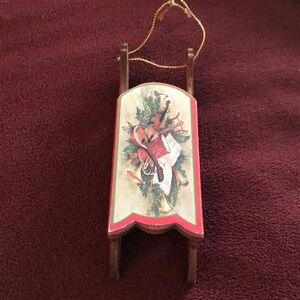 Vintage wooden sled ornament